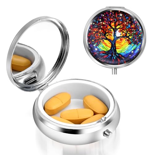 Sibba Petit pilulier rond en métal - Portable - Multifonctionnel - Boîte de rangement pour médicaments - Pour vitamines, huile de poisson - Complément...