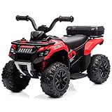 Kidzone 6V Ride On ATV Quad for Toddlers 18–36 Months, Battery Powered 4-Wheeler w/Bluetooth, USB, Storage Box & LED Lights, Treaded Tires, Max 1.24MPH - Red