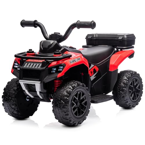 Kidzone 6V Electric Ride on ATV for Toddlers 18-36 Months, Battery Powered 4-Wheeler with Bluetooth, USB, Storage Box & LED Lights, Treaded Tires, Max