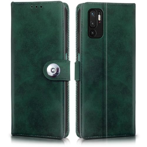 Image of WOW IMAGINE Shock Proof Flip Cover Back Case for Xiaomi Redmi Note 10T 5G | Poco M3 Pro 5G (Magnetic Button Flip Case | Wallet Pockets & Stand | Leather Finish | Forest Green)