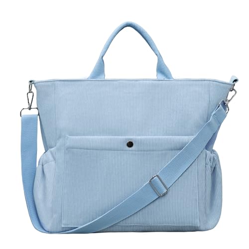 Corduroy Tote Bag for Women Large Crossbody Bags Shoulder Tote Bag with Multi Pockets Satchel Bags Handbag for Work