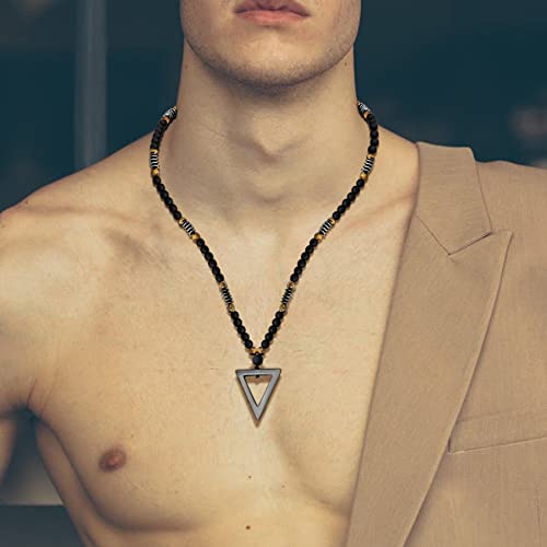 Starchenie 8Mm Black Onyx Necklace,Mens Tiger Eye Onyx Beads Beaded Necklace Chain With Triangle Pendant,Healing Natural Gemstones Jewelry #TOP3