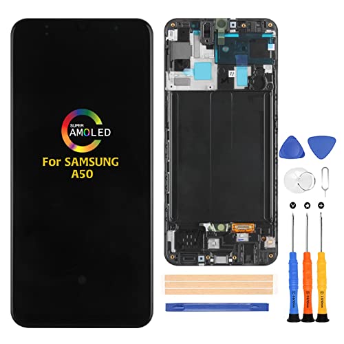 A-MIND for Samsung Galaxy A50 A505 LCD Touch Screen Replacement Display A505F A505G A505W A505X A505U A505GT A505N Digitizer Full Assembly Repair Kits,with Tools(OLED with Frame)