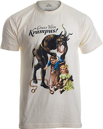 Ann Arbor T-shirt Co. Adult Gruss Vom Krampus! | (Greetings from), Germanic Christmas Demon, XL, Tan