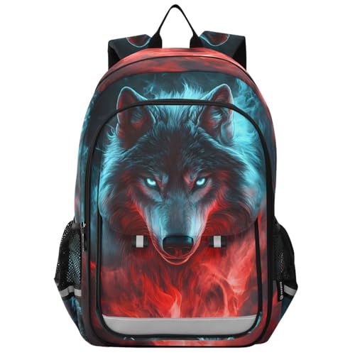 Laptop Backpack Fashion Travel Backpack for Women Men Wolf Fire School Backpack for Teens Boys Girls,Water Resistant & Lightweight