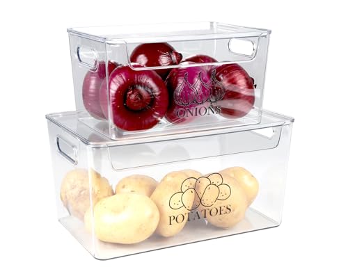 Caja Para Guardar Patatas, Juego De 2 Botes Cocina Almacenaje,Con Tapa Transparente Botes Legumbres Cocina, Para Patatas, Cebolla, Libre De Bpa, Mantiene Las Verduras Frescas Durante Más Tiempo
