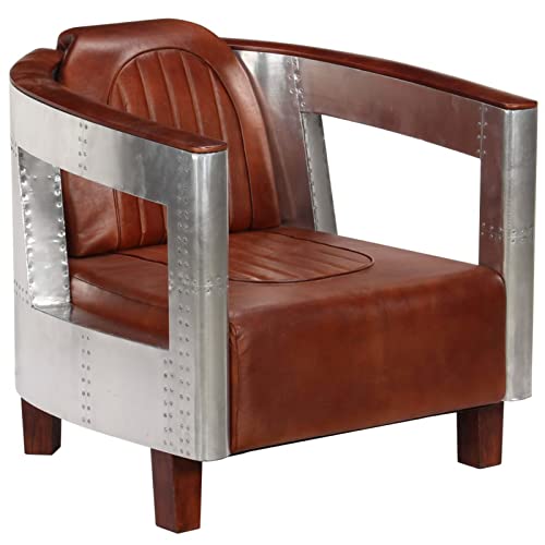 Homgoday Fauteuil de style aviateur marron en cuir véritable, meubles fauteuil salon, fauteuils, fauteuil relaxant, fauteuil chambre à coucher