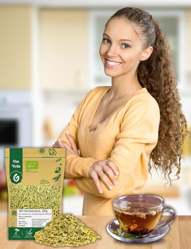 BIO Fenchelsamen 200g Fenchel Gewürz Fenchelsaat Fennel Seeds ganz | BIO-Qualität | Teegewürz Kräutertee Fencheltee | OmVeda Gewürze | Für Küche und Tee