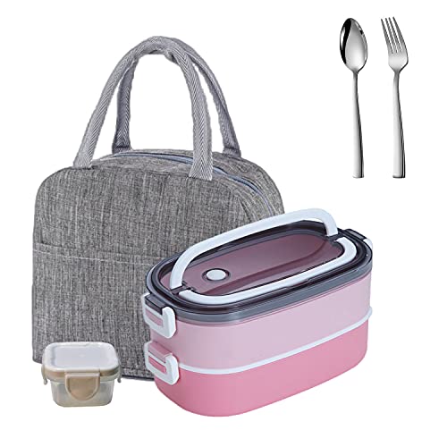 LUNALING Boîte à lunch étanche à double couche,Lunch Box, adaptée à l'emballage du déjeuner et à la préparation des repas travail-école-extérieur,...