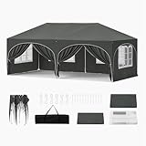 Pavillon, Faltpavillon 3x6 m, 6 Seitenwänden, Partyzelt wasserabweisend UV-Schutz, höhenverstellbarer Gartenpavillon, mit Tragetasche, für Outdoor Garten Camping Grau (Black)