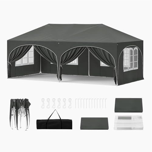 Pavillon, Faltpavillon 3x6 m, 6 Seitenwänden, Partyzelt wasserabweisend UV-Schutz, höhenverstellbarer Gartenpavillon, mit Tragetasche, für Outdoor Garten Camping Grau (Black) Pavillon, Faltpavillon 3x6 m, 6 Seitenwänden, Partyzelt wasserabweisend UV-Schutz, höhenverstellbarer Gartenpavillon, mit Tragetasche, für Outdoor Garten Camping Grau (Black)