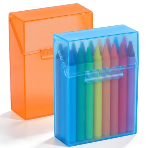 Image of Clabby 2 Pcs Clear Plastic Crayon Boxes Hold 24 Count, Blue,Orange