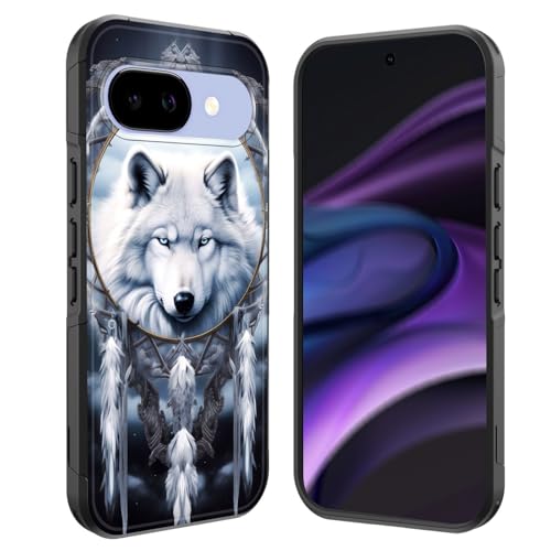 GFEWYTJYJ for Pixel 9a Case,[10 FT Military Grade Drop Protection] Non-Slip Heavy Duty Shockproof Phone Case for Google Pixel 9a 6.3 Inch 2025,Dreamcatcher Wolf
