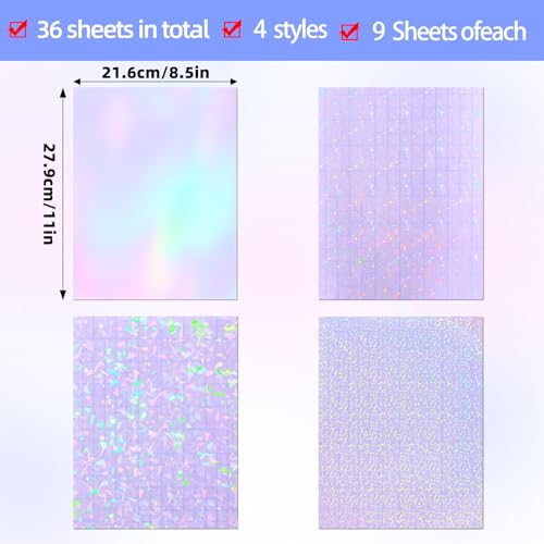 image for Cosrk 36 Sheets Holographic Sticker Paper, Transparent Holographic Vin