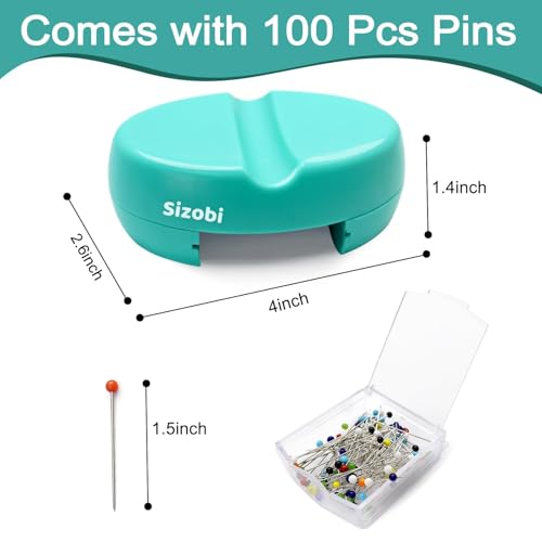 Image of Sizobi Magnetic Pin Holder with 100 Pcs Pins, Sewing Supplies Organizer | Magnetic Pin Cushions for Sewing, Needle Magnetic Quilting Pins Holder Organizer, Bobby Pin Holder, Paper Clip Holder