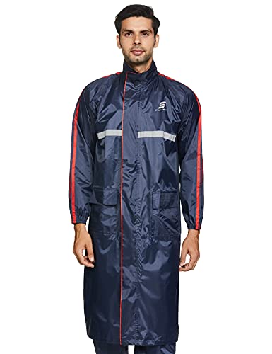 Amazon Brand – Symactive Polyester Water Resistant Long Rain Coat (Blue, X-Large)