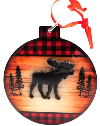 Moose Ornament Rustic Plaid Holiday Decoration for...