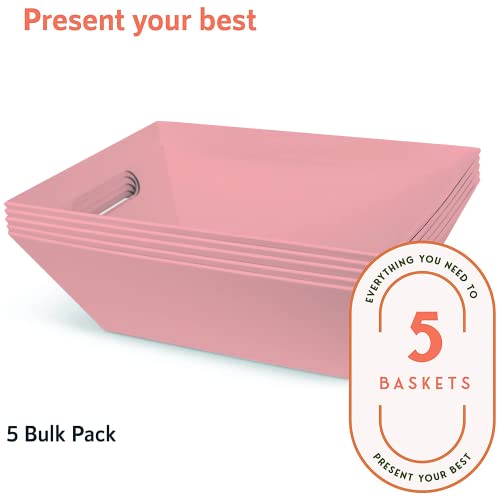 Image of [5pk] 8x10 inch Pink Gift Baskets Empty | Small Pink Rectangular Baskets with Handles | Gifts, Organizing, Nursery, Snacks, Wine | Valentines, Easter, Christmas | Gift to Impress - Upper Midland