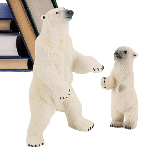 Tuyhnj シロクマの彫刻,シロクマの彫刻小さな模型玩具 - 立っている北極クマの彫刻、男の子と女の子のためのリアルな動物の彫刻、ホーム