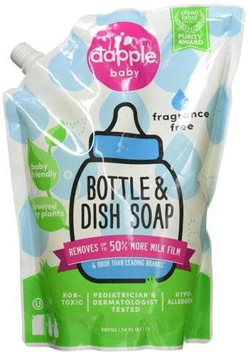 Dapple Refill Pack Baby Bottle and Dish Liquid, Fragrance Free, 33.8 Fluid Ounce