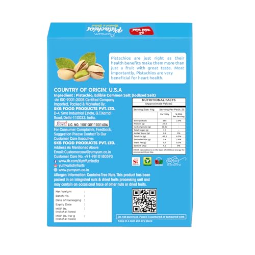 Image of YUM YUM Pistachios Roasted & Salted, Pista, 100g, Rich In Protein, Phosphorus, & Dietary Fibre, Premium Nuts & Dry Fruits, Crunchy & Delicious Healthy Snack