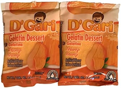 D Gari pack of 2 Mango Gelatin 4.2oz, Prepare with water, Quick Snacks, Mango Dessert, Gelatin, Mix, Mexico, Powder