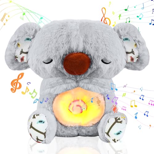 GUBOOM Koala de Peluche Antiestres para Dormir y Aliviar La Ansiedad, Oso Relajante Con Luces Musicales y Movimiento de Respiración (Gris)