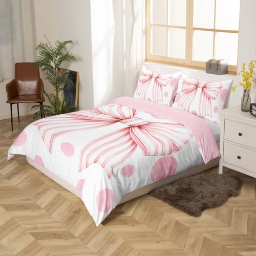 Housse de couette rose et blanche nœud papillon contre lit terne - 4