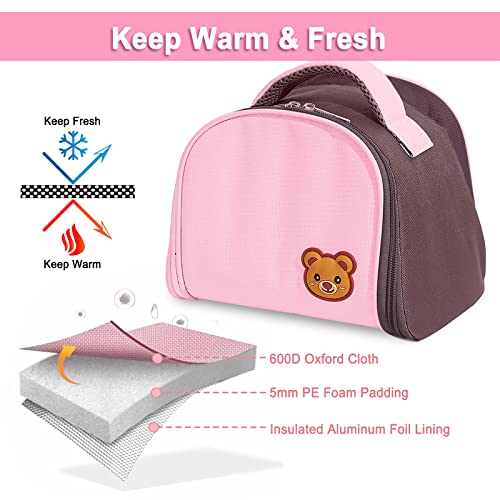 Lbting Kids Lunch Bag, Insulated Cute Bear Thermal Cooler Meal Tote For Girls Boys, Small Reusable Lunch Box For School Kindergarten Outdoor - Pink #TOP3