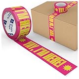 Cool Decorative Packing Tape for Small Business, Cute Designer Printed Packaging and Shipping Tape, Yay I'm Here!, Neon Pink Yellow, 1.88
