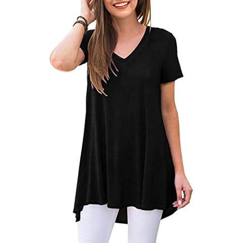 AWULIFFAN Women's Summer Casual Short Sleeve V-Neck T-Shirt Tunic Tops Blouse Shirts（Black,X-Large） Cover
