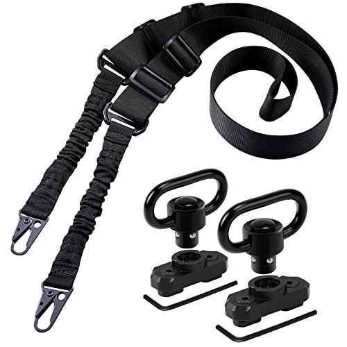 REERON 2 Point Sling & Mloc Sling Mount - Adjustable Extra Long Two Point Traditional Rifle Sling with 2 Pack 1.25" QD Sling Swivels Mounts for M Lock Rail System (Sling + 2 Pack Mloc Sling Mounts)
