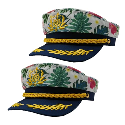 PEWHAUL 2pcs Captain hat, Sailor caps, Adjustable Captain Yacht Hat for women men Navy Marine...