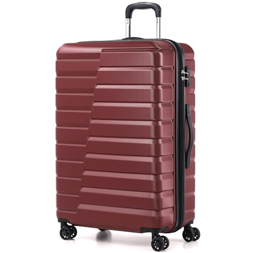 Coolife Expandable Large Checked Luggage with Spinner Wheels, Hard Shell Suitcase TSA Lock Rolling Travel Luggage 28-inch,Wine Red wine red Large(28in
