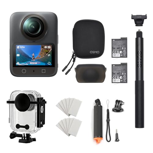 DJI Osmo 360 Essential Combo Deportes Acuáticos, cámara vlog 360° 8K con Sensor de 1', Fotos de 120 MP, Carcasa Impermeable, Palo Selfie Invisible de 1,2 m y 2 baterías
