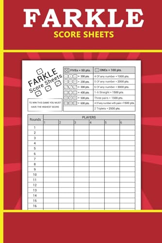  Farkle score sheets: Large print scorekeeping cards for farkle - 108 Pages, 6x9 Inche