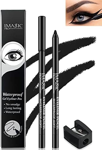 1 Pcs Matte Black Waterproof Smudge-proof Gel Eyeliner Pencil, Fade-Proof Cream Eye Liner Pencil Smooth Easy-to-Sharpen Tattoo Pencil,Cat Eye/Smoky Eye Makeup with Pencil Sharpener,Gift for Women Girl