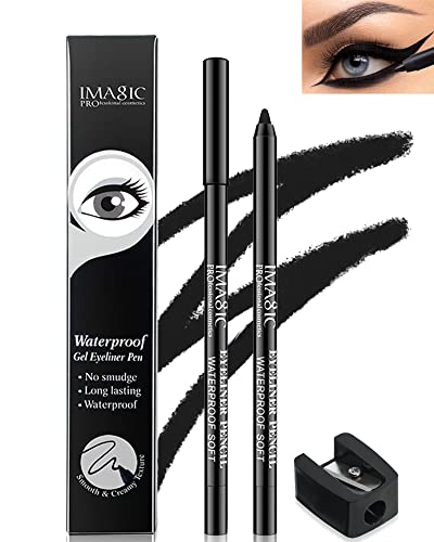 1 Pcs Matte Black Waterproof Smudge-Proof Gel Eyeliner Pencil, Fade-Proof Cream Eye Liner Pencil Smooth Easy-To-Sharpen Tattoo Pencil,Cat Eye/Smoky Eye Makeup With Pencil Sharpener,Gift For Women Girl #TOP3