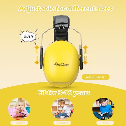 Image of ProCase Noise Cancelling Headphones for Kids Toddler, SNR 27dB Noise Reduction Ear Muffs, Hearing Protection for Monster Jam, Concerts, Fireworks, Shooting, Air Show, Autism Sensory Needs -Yellow