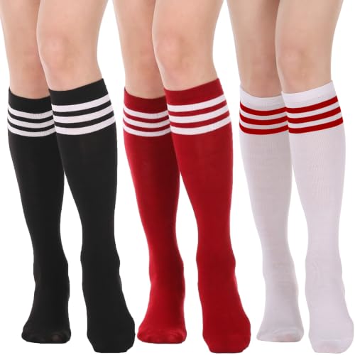 Image of DRESHOW 3 Pairs Cotton Knee High Socks for Women Solid Knit Knee Long Stocking Leg Warmer All Season Gift
