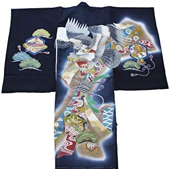 男児お宮参り着-No.215 手描き友禅 (地色:濃紺色/産着/初着/のしめ/男の子/お宮参り 男の子)