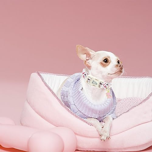 Image of Dog Collar-Pink Dinosaur Print Adjustable Pet Collars Cute Soft Comfortable Cotton Puppy Collar Durable Gift for Small Dogs