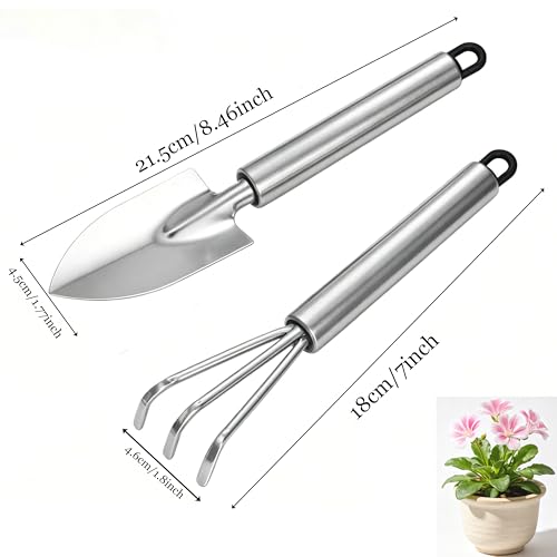 Image of Garden Trowel, Mini Stainless Steel Hand Shovel Garden Rake 2 Pack