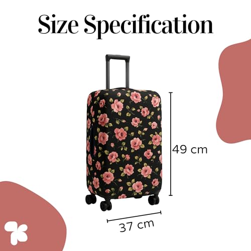 Image of AMPEREUS 20 Inch Trolley Bag Cover - Durable Polyester Fabric with Flower Print Luggage Cover for Suitcase | Small Size Stretch Protective Trolley Cover