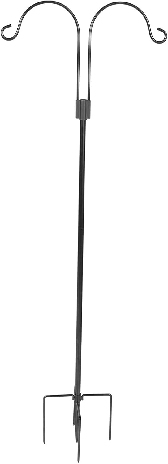 Double Shepherd Hook Garden Inserted Iron Hanging Hook Rust-Resistant Yard Light Holder for Outdoor Décor and Plant Basket Display