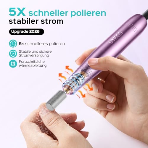 COSLUS Elektrische Nagelfräser für Gelnägel: 20000 u/Min Draht Einstellbare Geschwindigkeit and Drehrichtung Maniküre und Pediküre set，Nagelfeile Fräser für Gelnägel Acrylnägel (Lila)