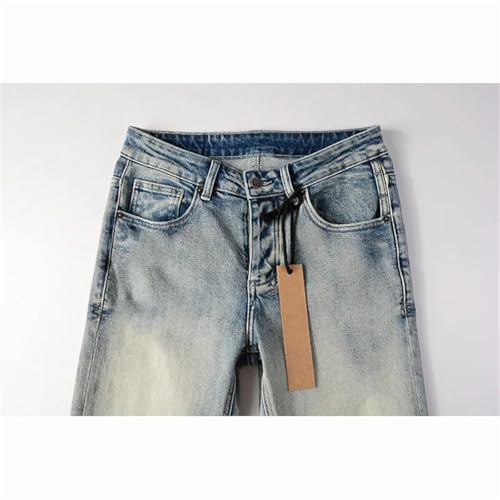 Men's High Street Distressed Washed Denim Pants High Stretch Skinny Button Fly Ripped Jeans Pants3