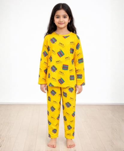 Image of Anthrilo Pure Cotton Printed Pyjama Set for Girls | Sleepwear | Night Suit, Night Wear | Long Sleeves T-Shirt & Pyjama | Regular Wear | 0-14 Years