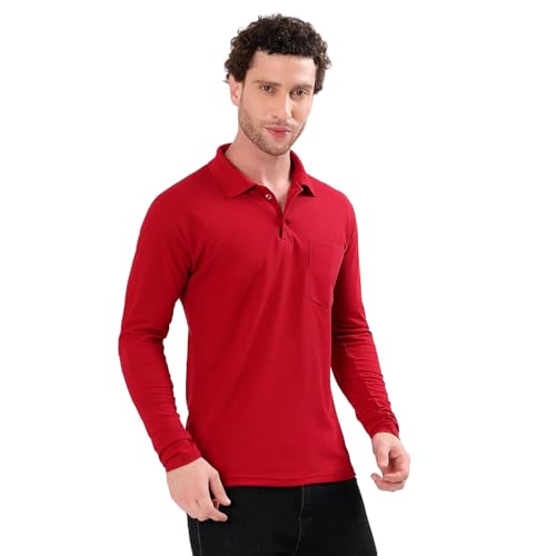Image of Men's Full Sleeve Collared Soild Color Casual Regular Fit T-Shirt