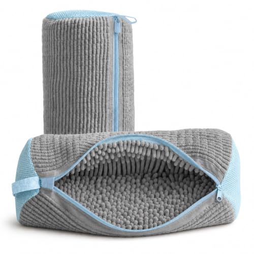 Set de 2 Bolsas para Lavar Zapatillas en Lavadora con Cremallera, Bolsa de Lavado de Zapatos Reutilizable de Chenilla, Protege el Calzado Durante el Lavado, para Zapatillas Deportivas, Gris